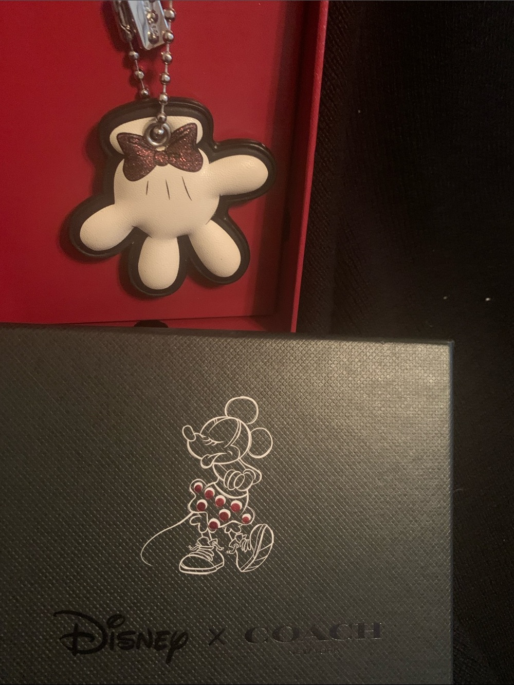 Coach Disney Minnie Hand Keychain - Cream with Red Bow
